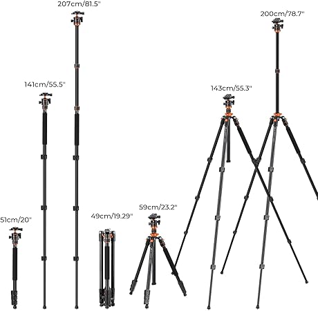 K&F Concept Compact Aluminum Camera Tripod with 360 Degree Ball Head and 8kgs Load for DSLR (78in)+ extension arm kit K&F Concept Compact Aluminum Camera Tripod with 360 Degree Ball Head and 8kgs Load for DSLR (78in)+ extension arm kit